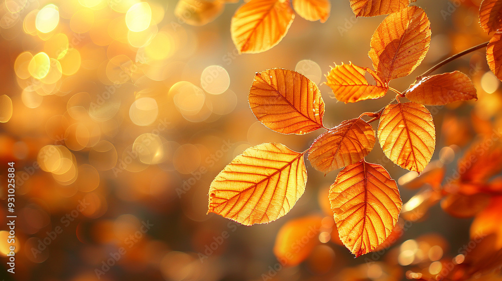 Aufkleber autumn abstract background, elm branch with yellow leaves on background with copy space.