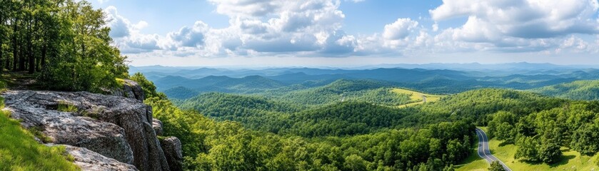 Fototapeta premium Breathtaking panoramic view of lush green hills under a vibrant sky, perfect for nature-inspired projects and outdoor themes.