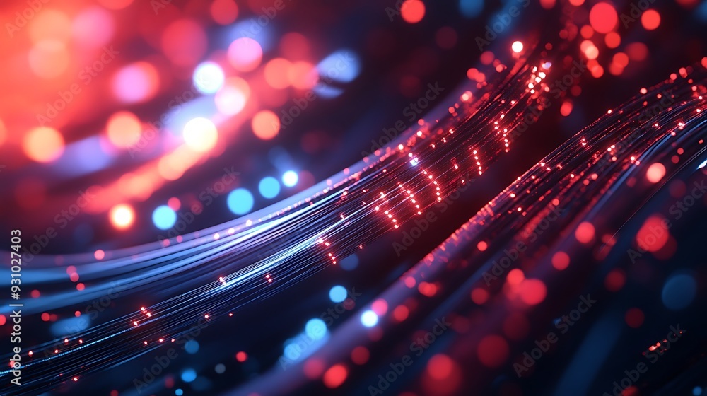 Poster abstract light trails with red and blue bokeh