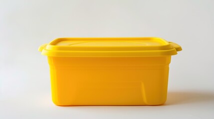 Yellow Plastic Container on White Background: A Clear and Detailed View of a Vibrant Yellow Plastic Container Featuring a Practical Design. The Container is Positioned on a Clean White Background,