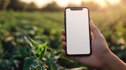 A close-up shot of an iPhone in hands, with blank white screen