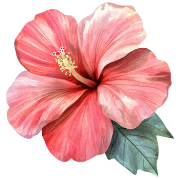 recommend clip art: Soft red hibiscus watercolor flower with soft petals clipart isolated on transparent background