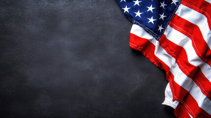 Obraz premium American flag on a dark textured background, symbolizing patriotism and national pride with a copy space for your text.