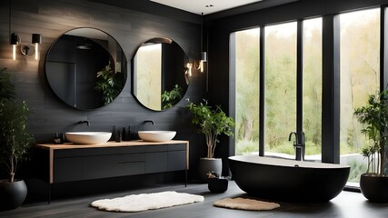 Interior of a contemporary black bathroom