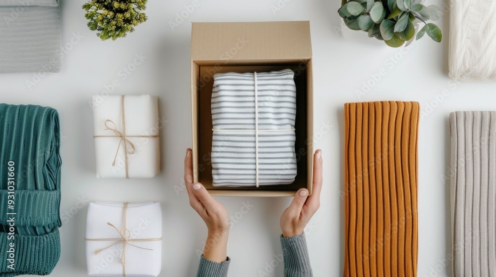 Poster handcrafted products neatly packed in boxes for a personalized online retail business with a shallow