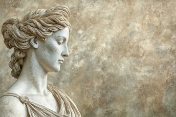 Naklejka premium Close-up statue woman head made white marble Oil painting of