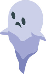 Sad cartoon ghost floating with arms outstretched isometric illustration