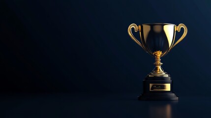 Golden Trophy on Dark Blue Background