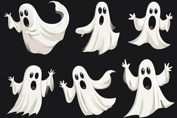 Obraz premium Set of funny cute ghosts Scary magic, Halloween.