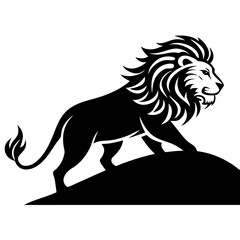 Lion climbing a hill silhouette vector art illustration