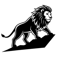 Lion climbing a hill silhouette vector art illustration