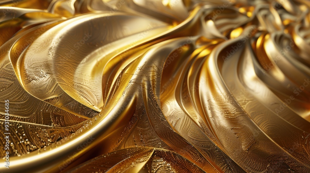 Poster elegant golden fluid texture with captivating waves and intricate patterns, perfect for backgrounds 