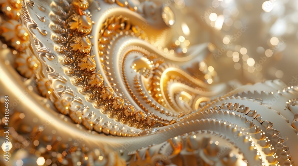 Poster Intricate golden patterns create a mesmerizing abstract design, rich with depth and elegance, ideal for backgrounds and art.