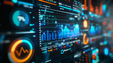 Fototapeta premium High-tech data interface with analytics and interactive graphs in futuristic design