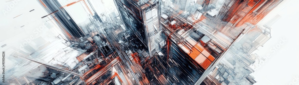 Poster abstract digital architecture showcasing vibrant colors and complex shapes that evoke modern innovat
