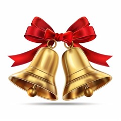 Golden Christmas Bells with Red Bow vector Illustration on white background
