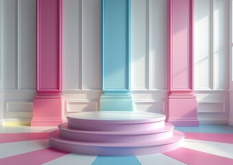 Fototapeta premium Pastel Colored Stage with Columns