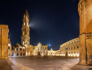 The Piazza del Duomo in Lecce with the beautiful cathedral at night