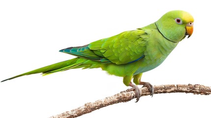 Bird of the green parakeet, isolated on a white background, Generative AI.