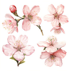 watercolor painting of sakura four collection isolated