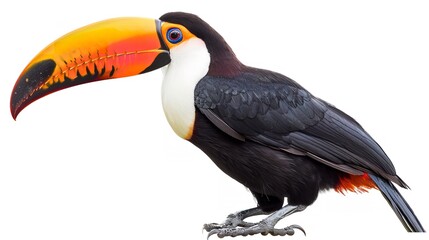 Obraz premium White background with an isolated toucan bird, Generative AI.