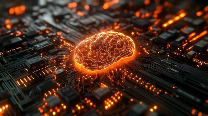 Glowing AI Powered Circuit Board at the Heart of Intelligent Machines