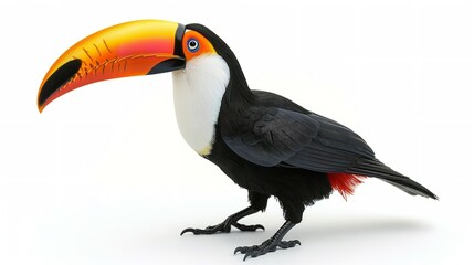 White background with an isolated toucan bird, Generative AI.