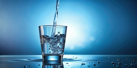 Clean water flowing into a glass symbolizing sustainable water supply, water, clean, sustainable, supplies, desalination © Sujid