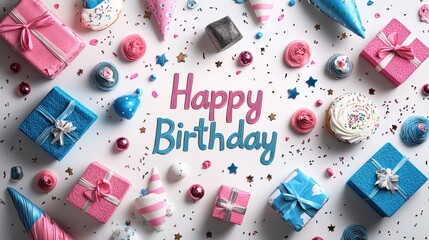 Birthday Party Decoration with Cake  Gifts  and Confetti