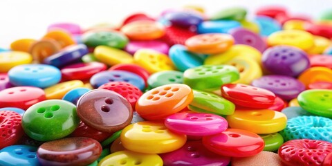 Close up of a colorful assortment of button-shaped candies on a white background, sweet, candy, colorful, assortment, treats