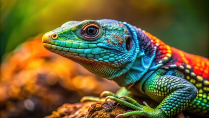 Obraz premium Close up of a colorful reptile in its natural habitat, reptile, scales, exotic, wildlife, slithering, cold-blooded, reptilian