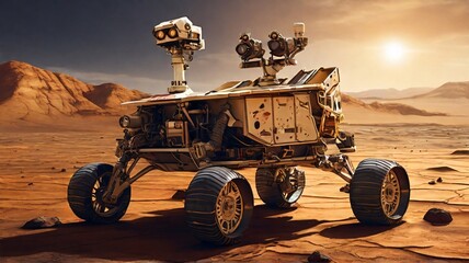 A Renaissance-style painting of a Mars rover