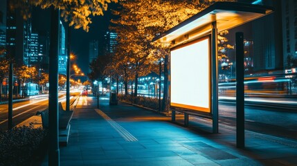 Fototapeta premium Nighttime Cityscape with a Blank Billboard