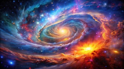 A cosmic nebula swirling with vibrant colors of gas and dust, cosmic, nebula, swirling, vibrant, colors, gas, dust