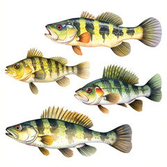 watercolor painting of Peacock bass four collection