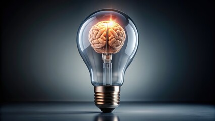 Brain enclosed in a lightbulb, symbolizing creative thinking and innovative ideas, brain, light bulb