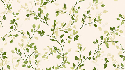 A light seamless pattern with delicate green leaves on intertwining branches against a soft cream background, offering a natural and minimalist aesthetic.