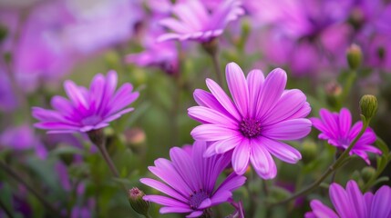 Obraz premium Tranquility in Nature. Closeup of Vibrant Purple Flowers