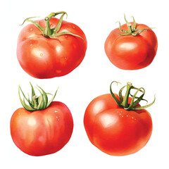 watercolor painting of tomato four collection isolated