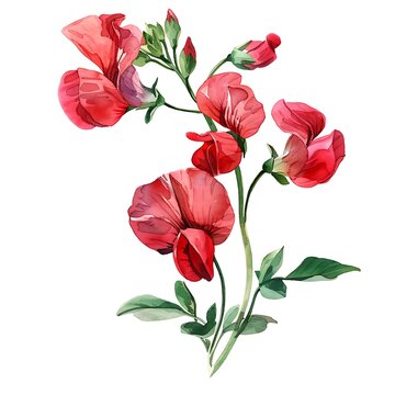 recommend clip art: Watercolor Red Sweet Pea Isolated on White Background. Beautiful Sweet Pea Flower