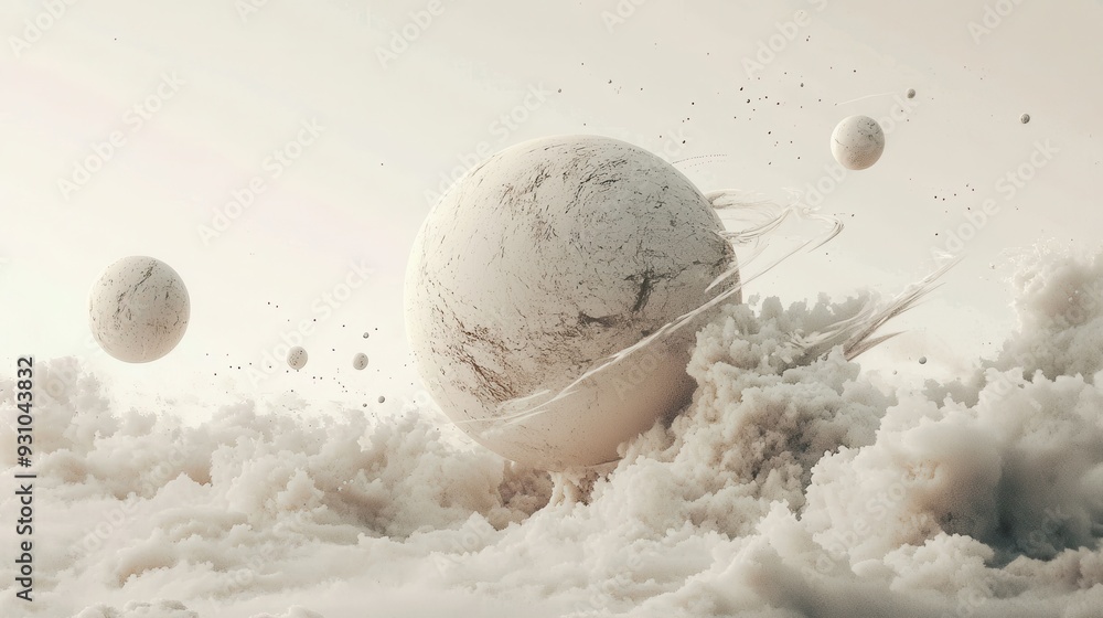 Poster white planet in cloudy space d render sci fi abstract