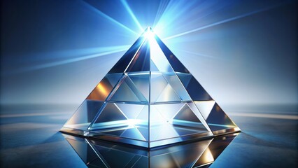 Abstract glass pyramid with reflective surfaces and dispersion of light, rendered, abstract, glass, pyramid