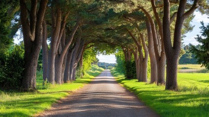 Obraz premium A serene tree-lined road inviting viewers to explore the beauty of nature, perfect for relaxation and reflection.