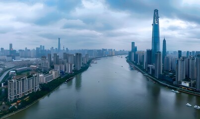 Fototapeta premium Modern cityscape, panoramic background