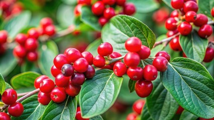 Obraz premium Ripe red berries of forest honeysuckle , berries, forest, honeysuckle, red, ripe, freshness, natural, organic, plant, growth