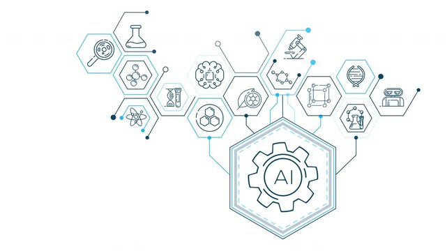 Infographics of the use of AI in science, animated diagram.