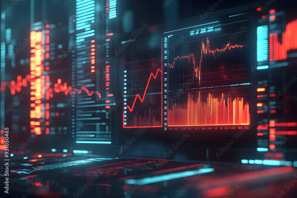 Poster digital business data technology stock computer market music internet exchange finance web electroni