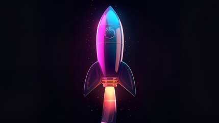 3d illustration rocket space colorful holographic in dark background for Business start up and science concept
