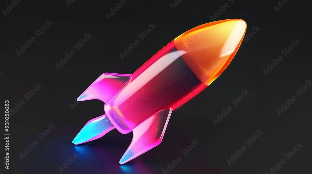 Wall mural 3d illustration rocket space colorful holographic in dark background for business start up and scien