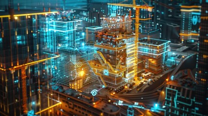 Fototapeta premium Futuristic Cityscape with Digital Overlays